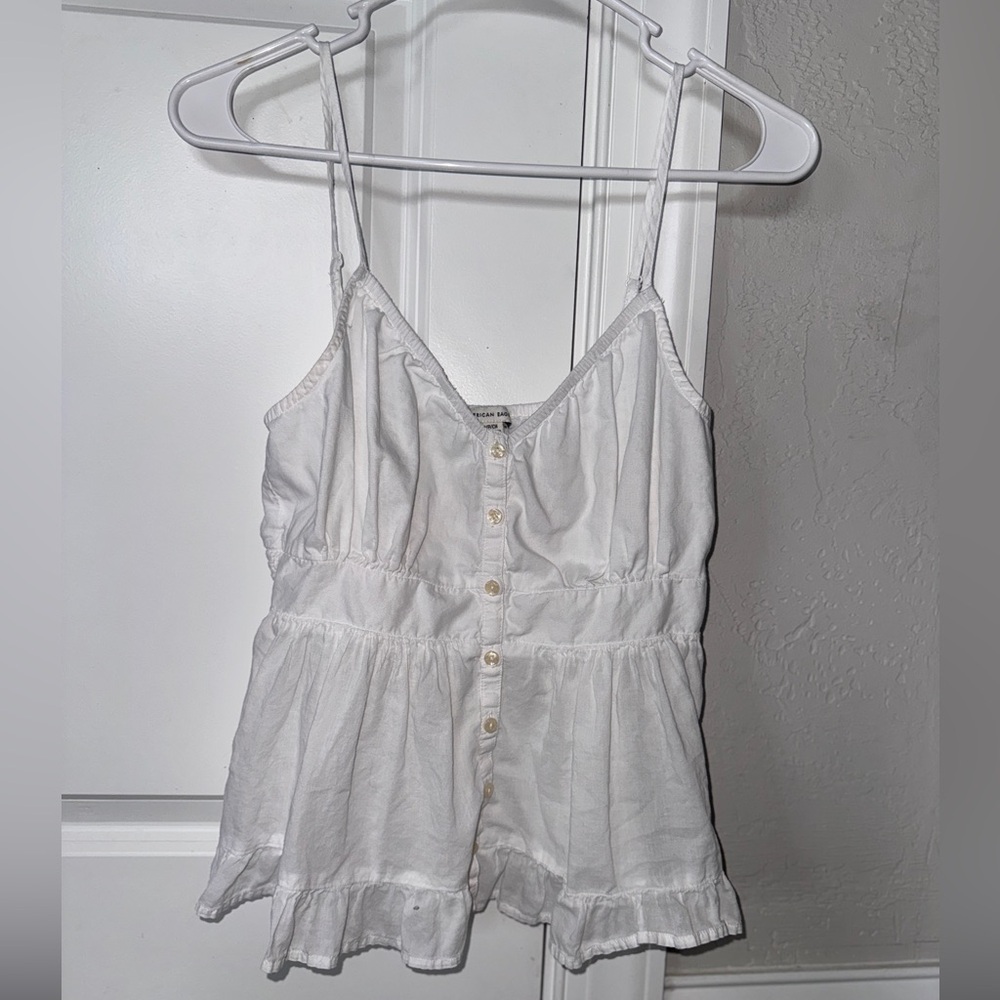 🦅 American Eagle Small Tank Button Camisole Pleated Flowy Boho Cinched Waist Top